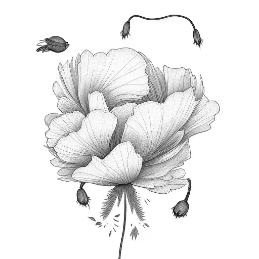 poppy, aster and paperwhite banquet  tattoo design idea