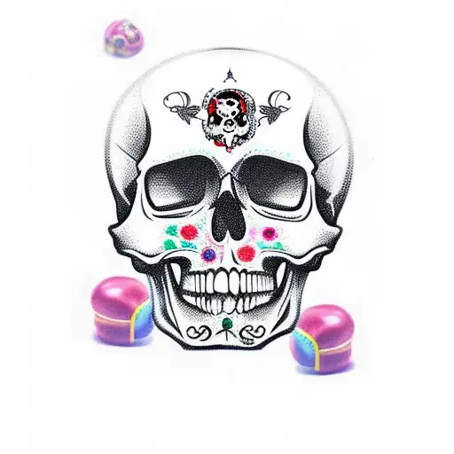 candy skull in santa muerte style tattoo design idea