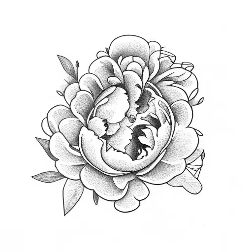 peonies with a snail tattoo design idea