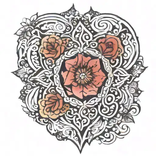 A mandala heart, in whose inner contours the names of my five children – Rojin, Selin, Muhammed, Narin and Asmin tattoo design idea