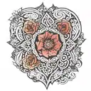 A mandala heart, in whose inner contours the names of my five children – Rojin, Selin, Muhammed, Narin and Asmin tattoo design idea