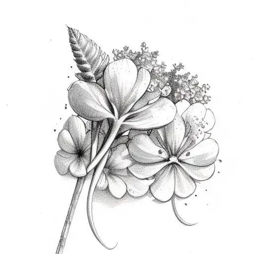 Lilac flowers and a quill pen tattoo design idea