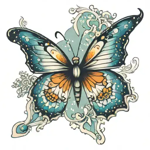 butterfly with snowflakes wings tattoo design idea
