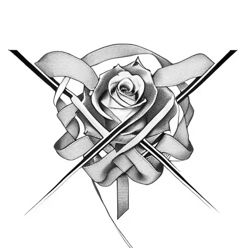 cancer ribbon and cross and roses tattoo design idea