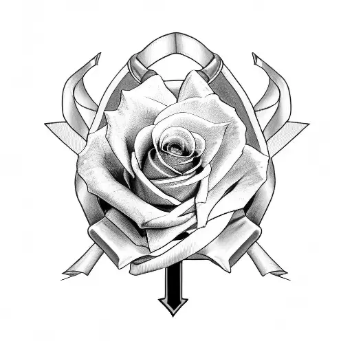 cancer ribbon and cross and roses tattoo design idea
