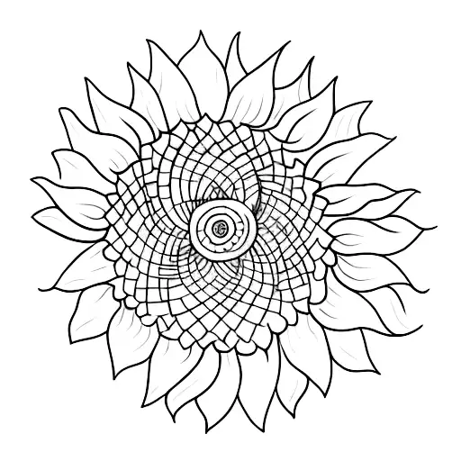 A minimalist tattoo of a hippie-inspired sunflower with a silhouette of a person dancing in the background tattoo design idea
