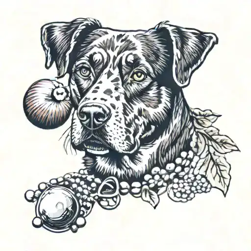 Bavarian mountain swiss dog brake, autumn, chestnuts, pearl necklace with 8 balls d tattoo design idea