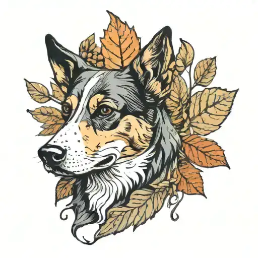 Bavarian Mountain Swiss Dog mix, autumn, chestnuts tattoo design idea