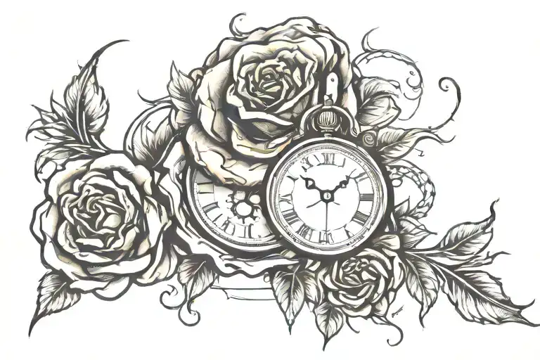 a rose wrapped in a lion head with a clock melting tattoo design idea