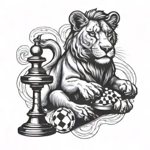 lioness with a queen chess piece tattoo design idea