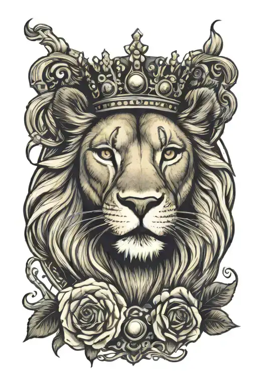 queen chess piece lioness wearing a crown tattoo design idea