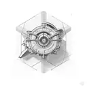 isometric train wheel with angle wings on left and right of the wheel tattoo design idea