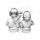 Father and son holding hand with 1969 and 2004 numbers in backs tattoo design idea