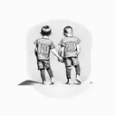 Father and son holding hand with 1969 and 2004 numbers in backs tattoo design idea