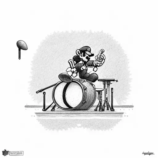 Mario and Link, Toronto Maple Leafs, drum set, Ace&Ella tattoo design idea