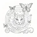 cat nine tale, butterfly, half moon phases tattoo design idea