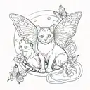 cat nine tale, butterfly, half moon phases tattoo design idea