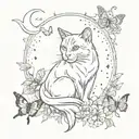 cat nine tale, butterfly, half moon phases tattoo design idea