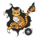 orange cat, kitsune fire, butterfly tattoo design idea