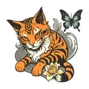 orange cat, kitsune fire, butterfly tattoo design idea