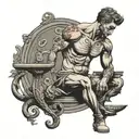 self made man statue with balance  minimalist  tattoo design idea