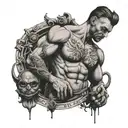 self made man statue with balance  minimalist  tattoo design idea