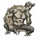 self made man statue with balance  minimalist  tattoo design idea