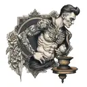 self made man statue with balance  minimalist  tattoo design idea