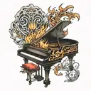 piano on fire surrounded tattoo design idea