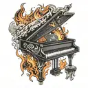 piano on fire surrounded tattoo design idea