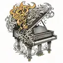 piano on fire surrounded tattoo design idea