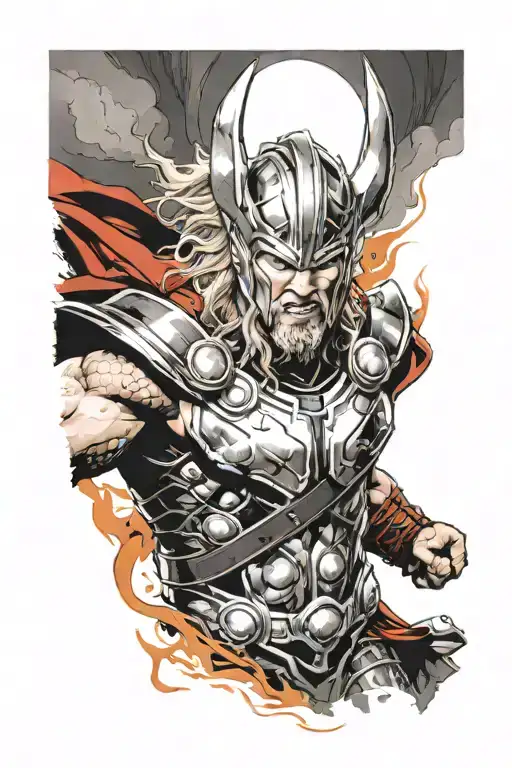 Thor with Red and orange Highlights  tattoo design idea