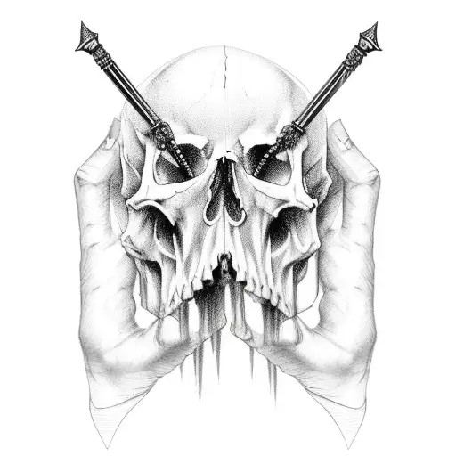 dagger going through skull tattoo design idea