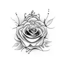 text "PS: Keep Searching" with flowers around it tattoo design idea