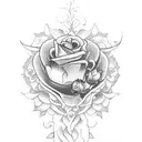text "PS: Keep Searching" with flowers around it tattoo design idea