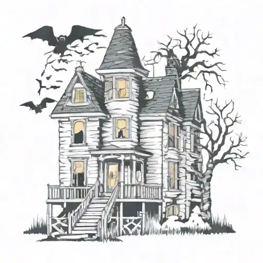 haunted house tattoo design idea