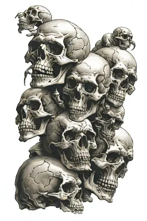 several stacked screaming skulls facing away from each other  tattoo design idea