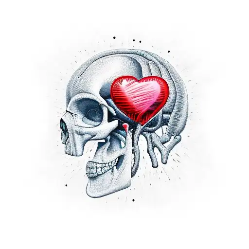 half brain & heart coming out of skull tattoo design idea