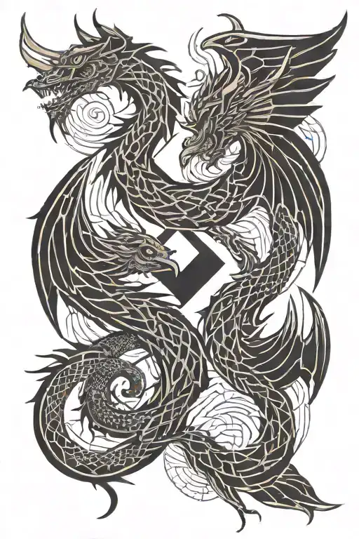 dragon and a phoenix tattoo design idea