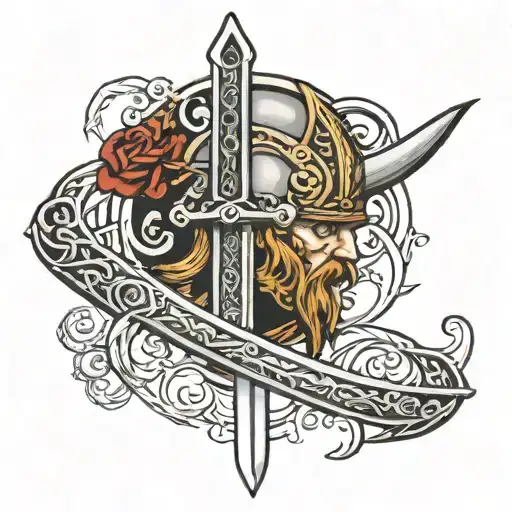 viking sword piercing tattoo design idea