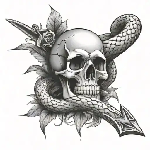 skull dagger and snake wrapped tattoo design idea