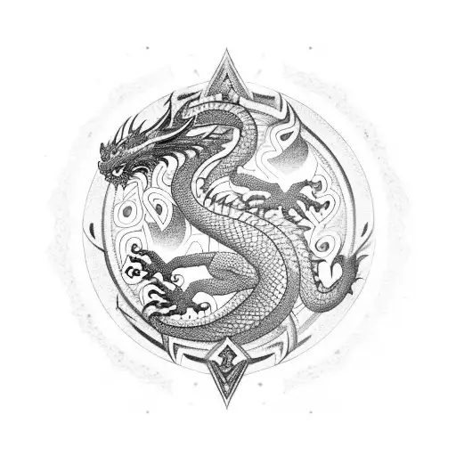 Dragon with sword tattoo design idea
