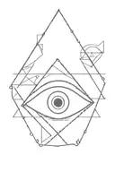 geometric evil eye with triangle shape tattoo design idea