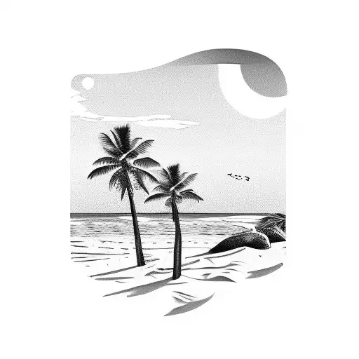 Beach sunset with palm trees tattoo design idea