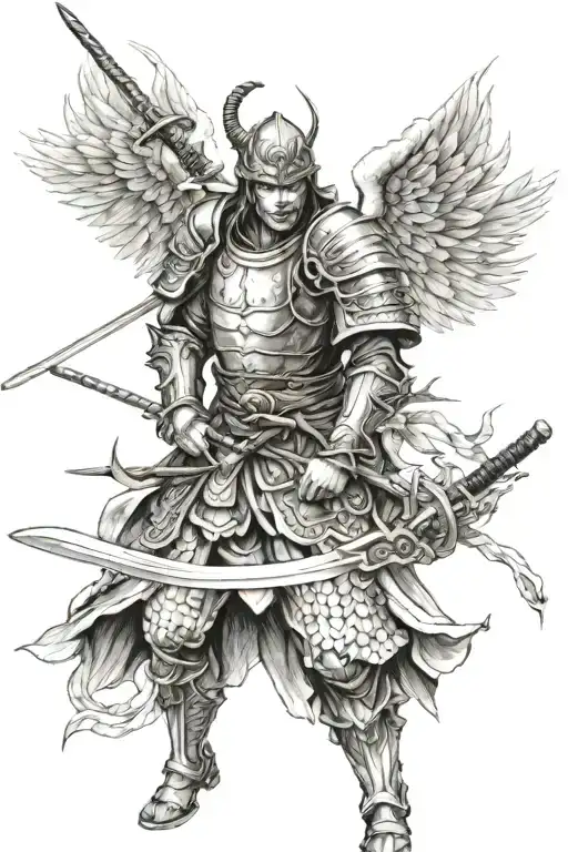 angel samurai warrior tattoo design idea
