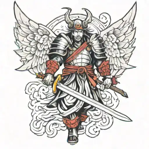 angel samurai warrior tattoo design idea