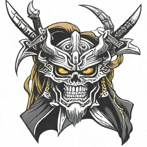 Skeleton face samurai warrior tattoo design idea