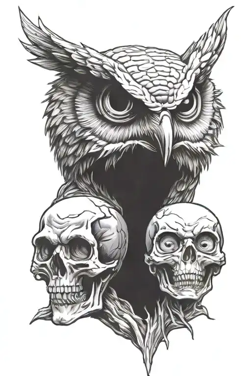 3D owl skull and chucky f baby tattoo design idea