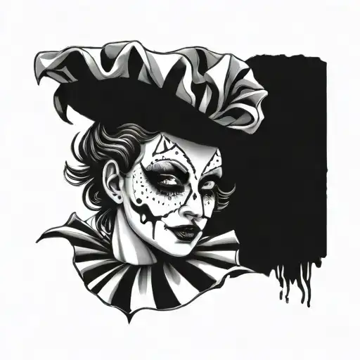 Pierrot clown woman tattoo design idea