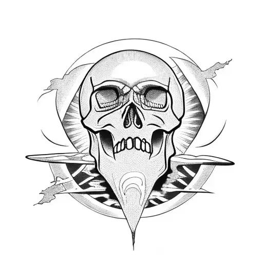 skull with sun, moon, eclipse  tattoo design idea